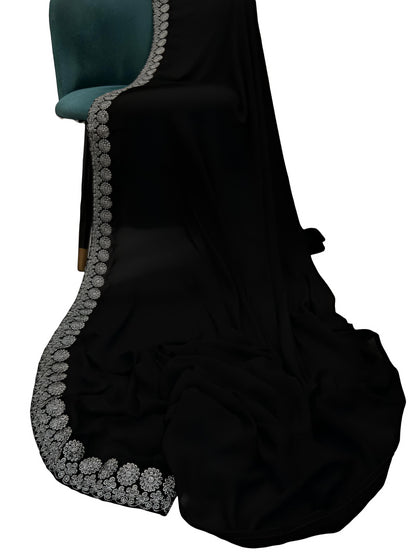 Black Silver Floral Border Shaal