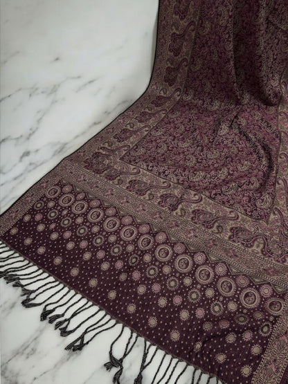 Wine Purple Fawn Dotted Two-tone Paisley Pashmina Hijab