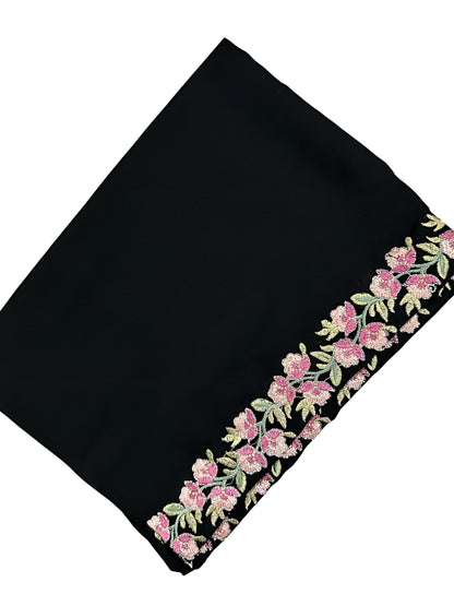 Black Pink Bougainvillea Floral Border Shaal