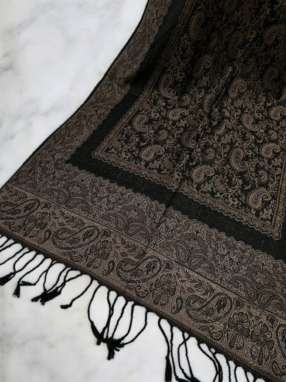 Black Silver Gold Little Paisleys Two-Tone Pashmina Hijab