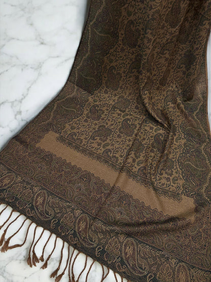 Sand Brown Teal Purple Two-tone Paisley Pashmina Hijab
