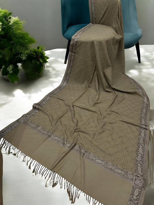 Tortilla Brown Beige Threadwork Hand Embroidered Pashmina Shawl