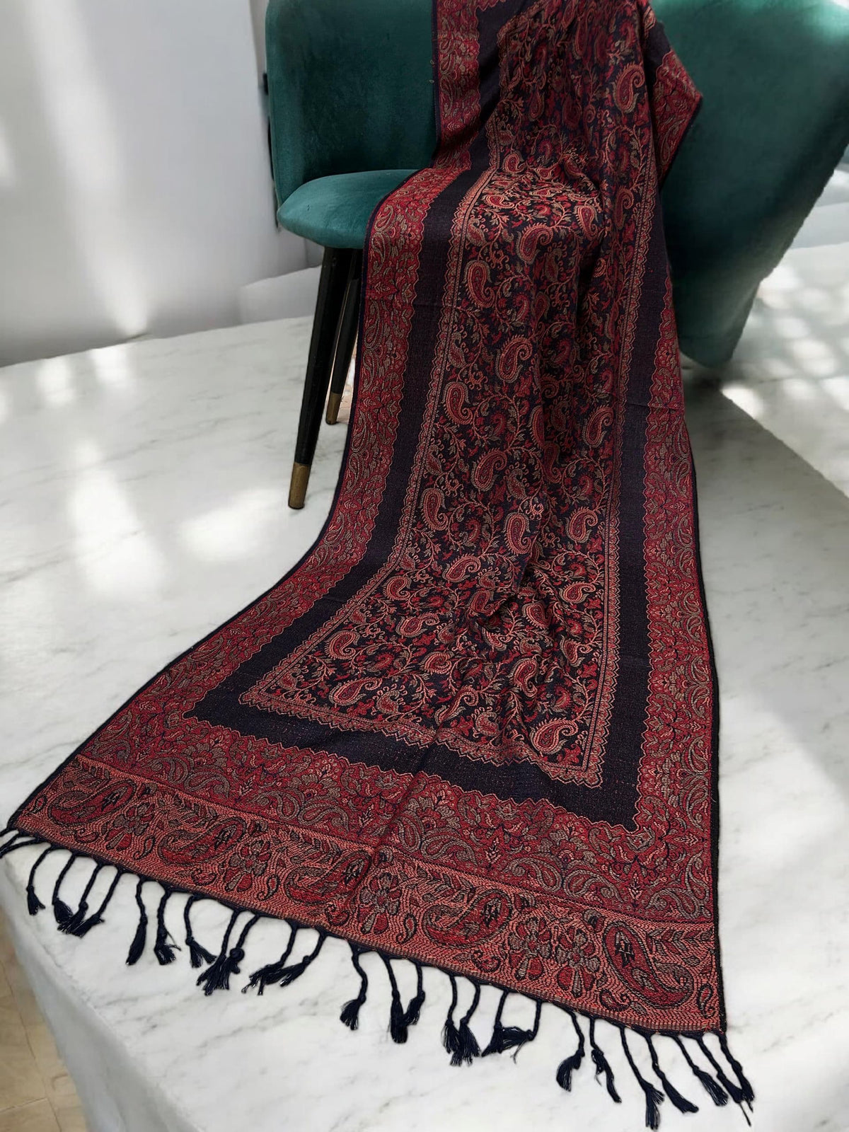 Black Peach Pink Little Paisleys Two-Tone Pashmina Hijab