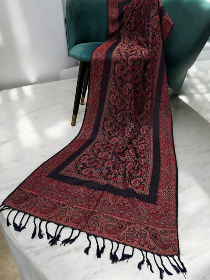 Black Peach Pink Little Paisleys Two-Tone Pashmina Hijab
