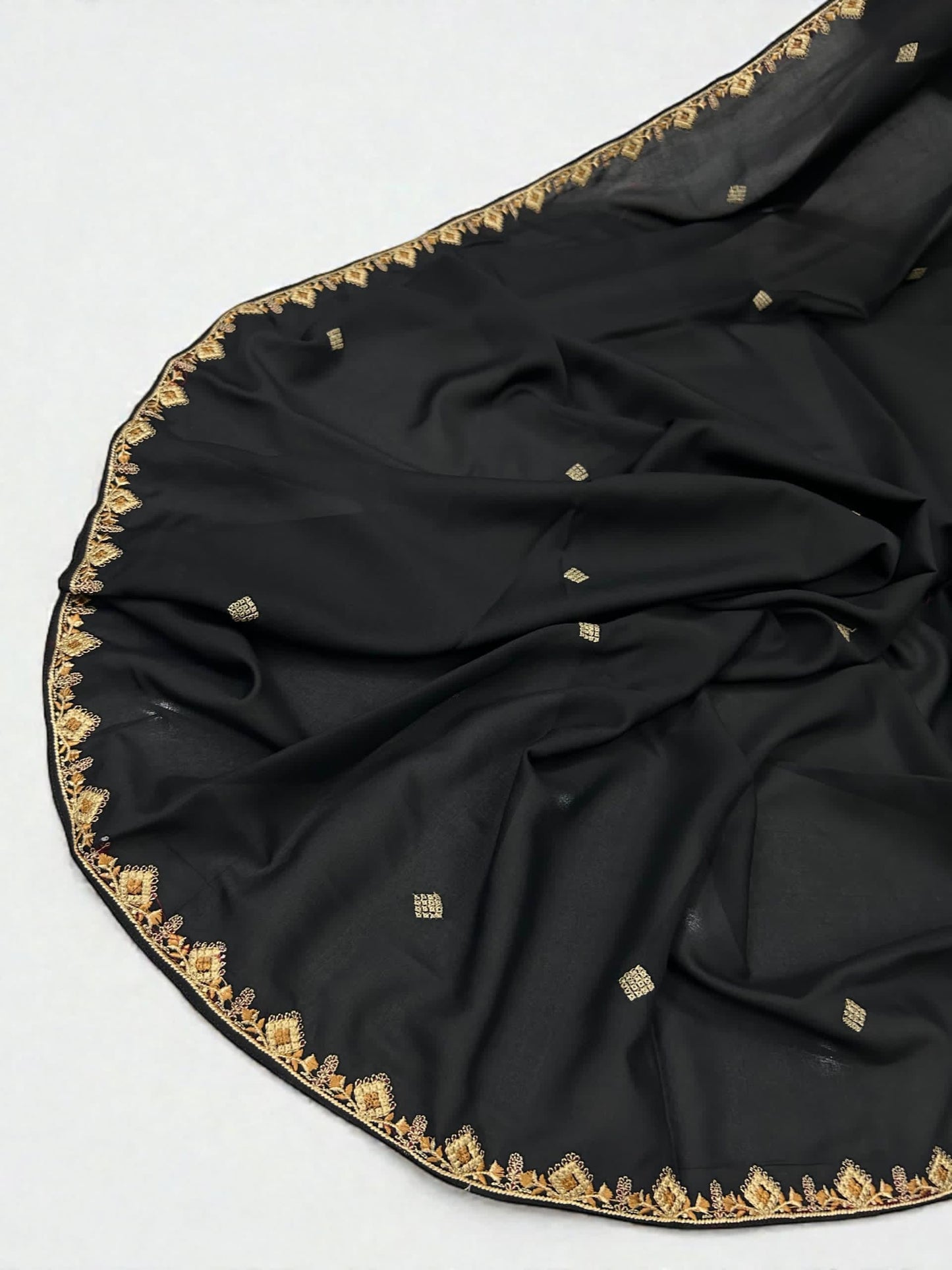 Black Orange Square Embroidered Shaal