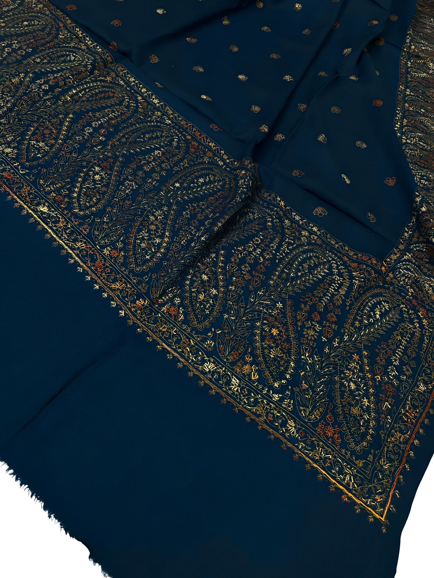 Navy Blue Multi - Hand Embroidered Paisley Kashmiri Shawl