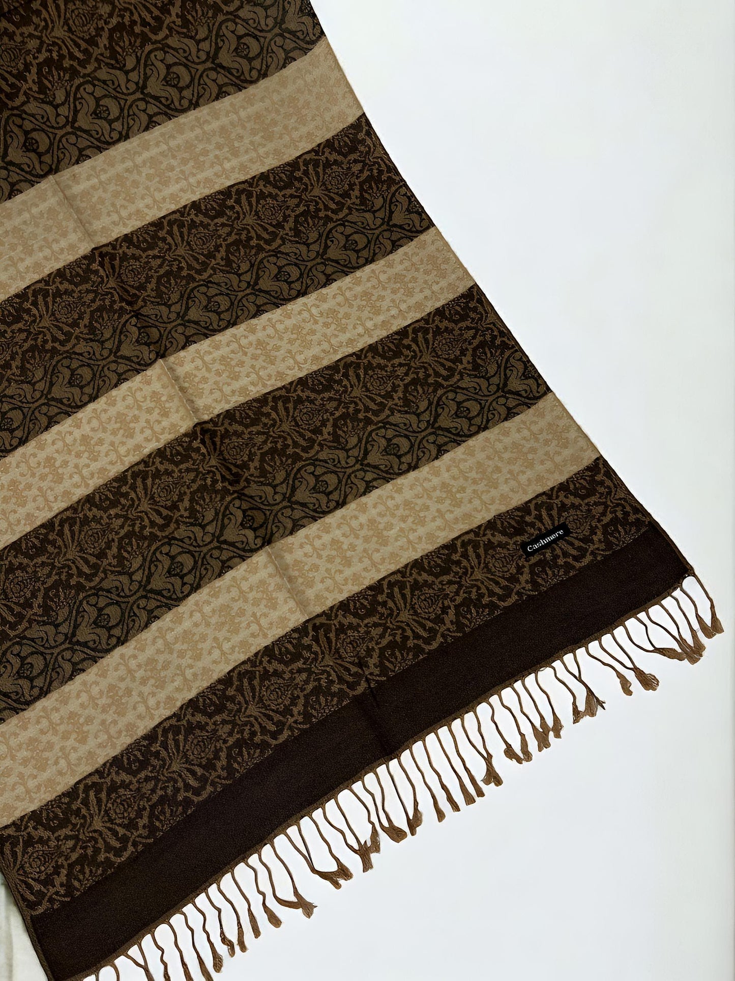 Chocolate Brown Beige Damask Pashmina Hijab