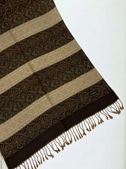 Chocolate Brown Beige Damask Pashmina Hijab