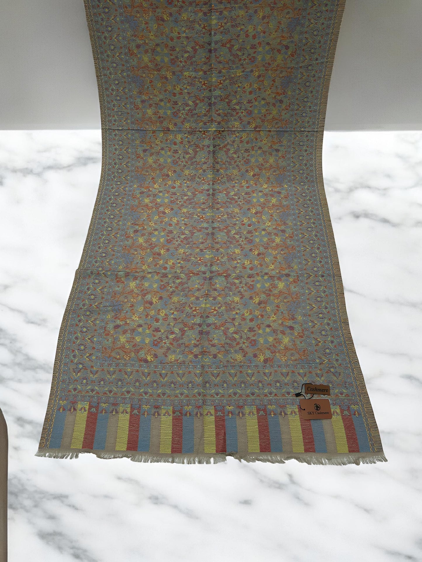 Grey Mint Red Floral Kani Pashmina Hijab