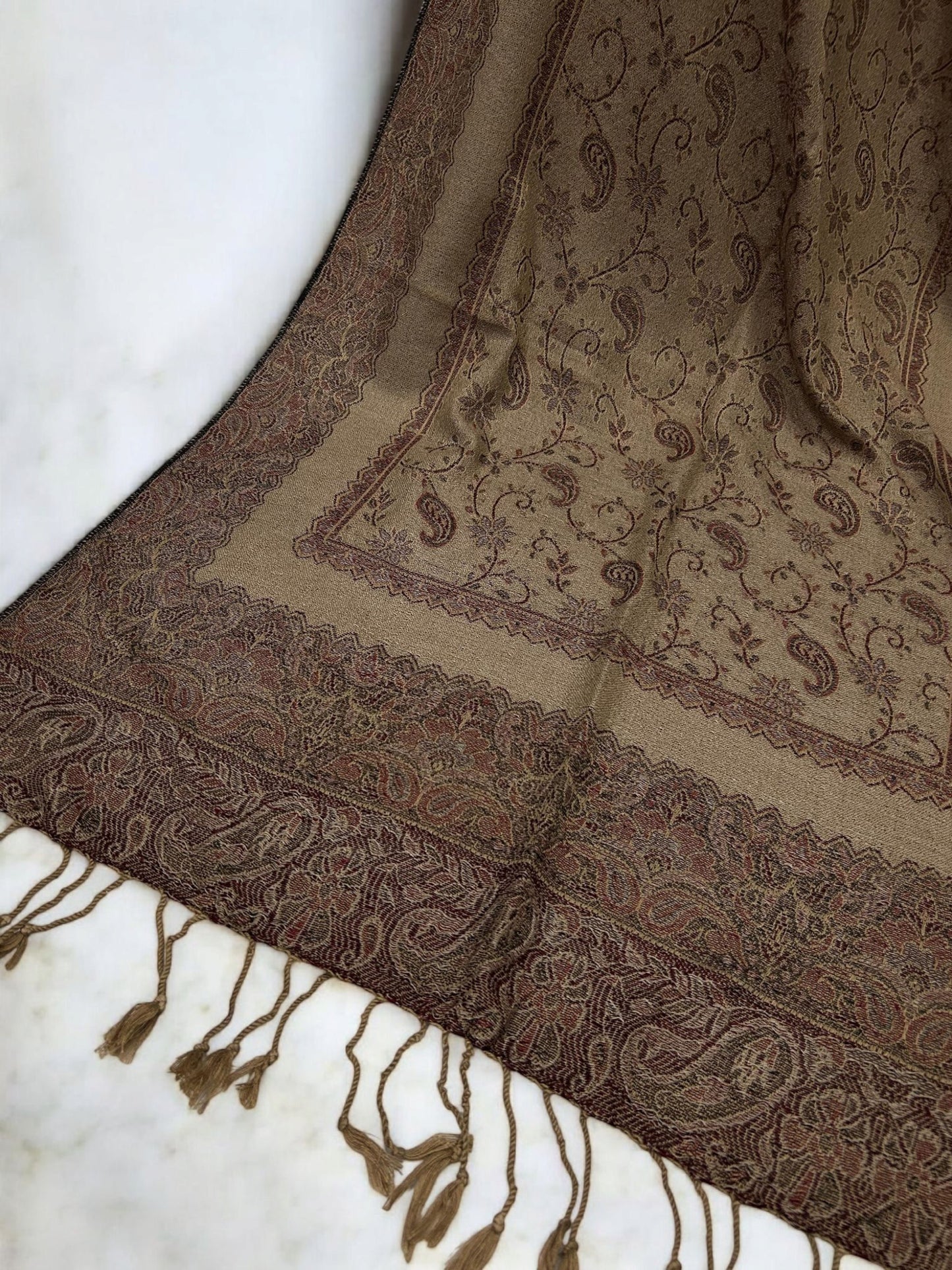 Khaki Rust Little Paisleys Two-Tone Pashmina Hijab