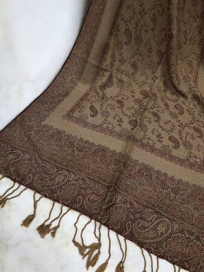 Khaki Rust Little Paisleys Two-Tone Pashmina Hijab