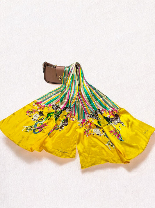 Satin Silk Scarf - Yellow Lines Roberto Cavalli