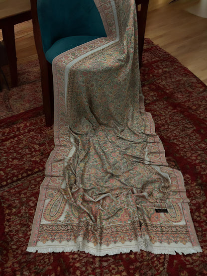 Pashmina Shawl - Beige White Paisley