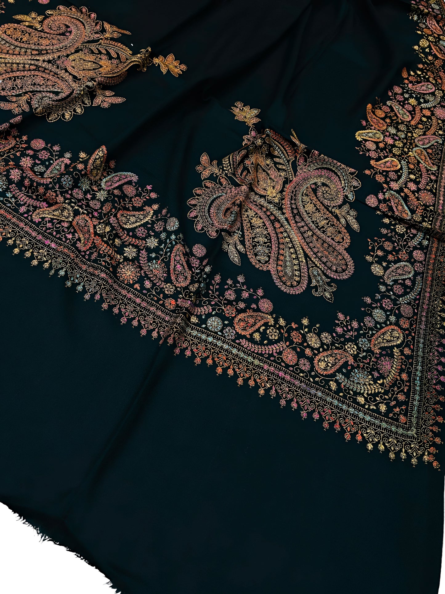 Black Multi - Hand Embroidered Paisley Kashmiri Shawl