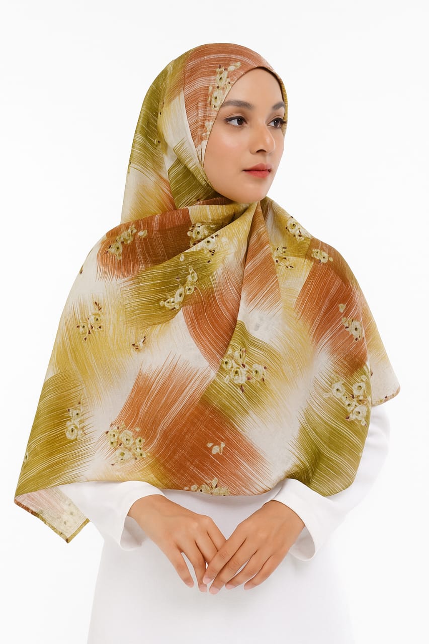 Bronzey Green Sketches Patterned Printed Modal Hijab
