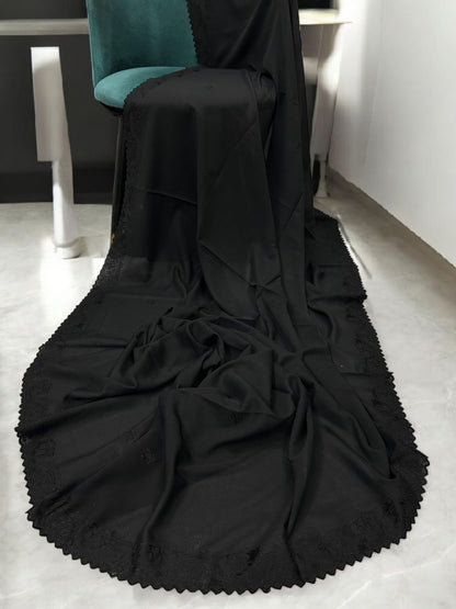 Pure Black Cutwork Embroidered Border Shaal