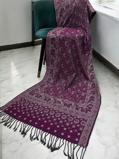 Magenta Tea Pink Silver Dotted Two-tone Paisley Pashmina Hijab