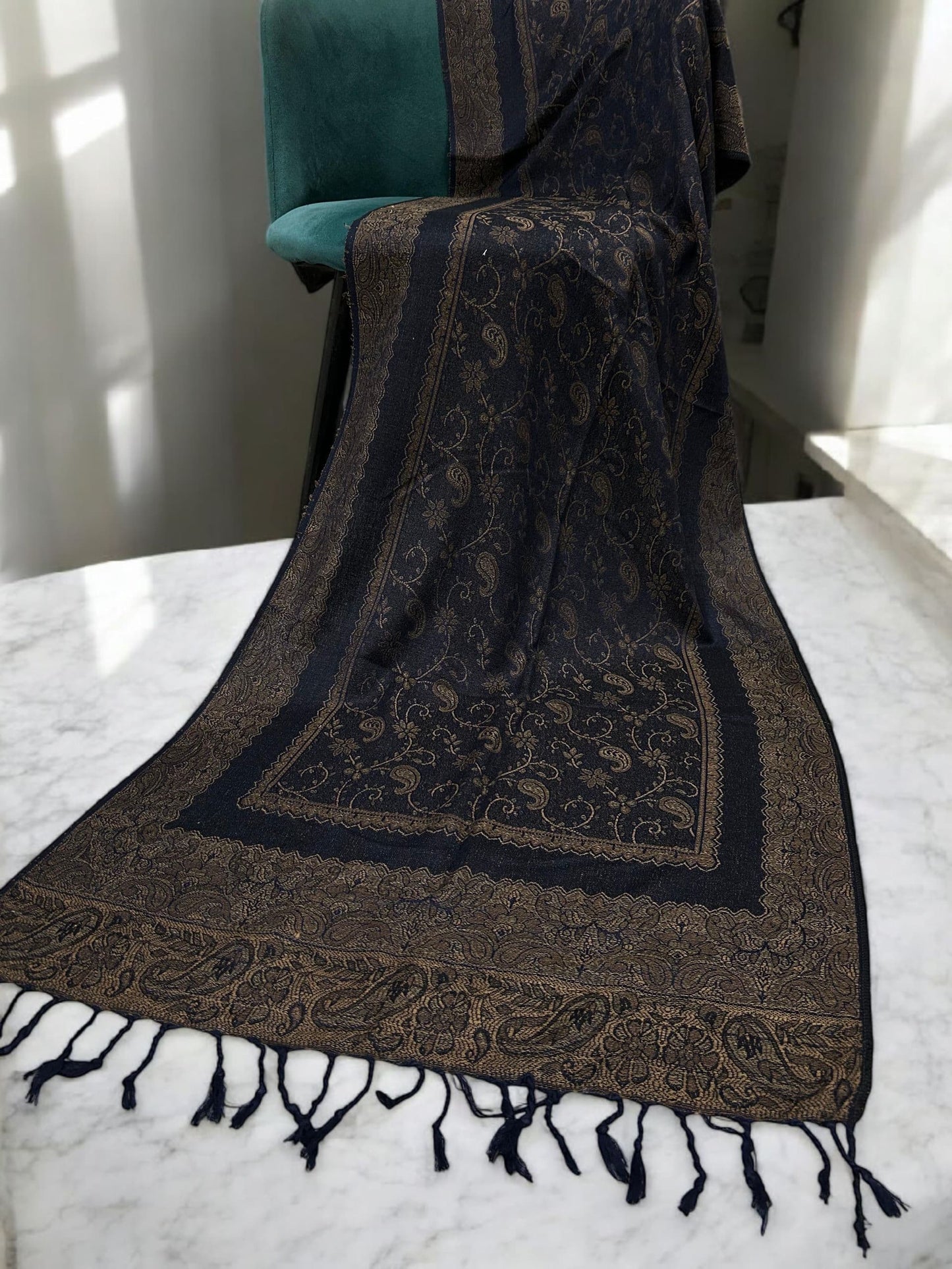 Black Beige Brown Two-tone Paisley Pashmina Hijab