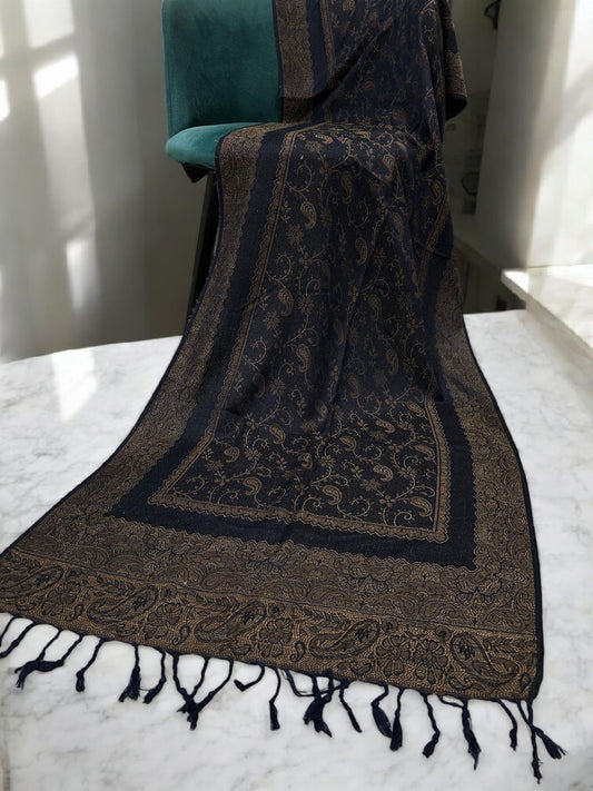 Black Beige Brown Two-tone Paisley Pashmina Hijab