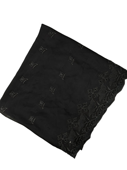 Black Leaflet Embroidered Chiffon Dupatta