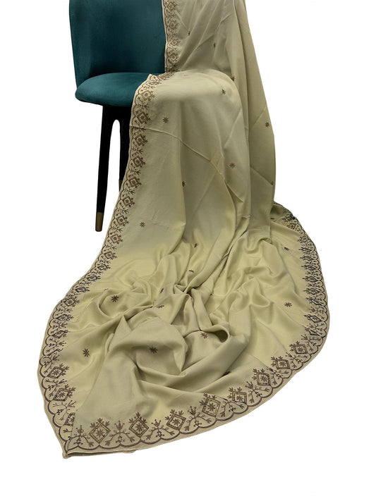 Beige Bridal Embroidered Border Shaal