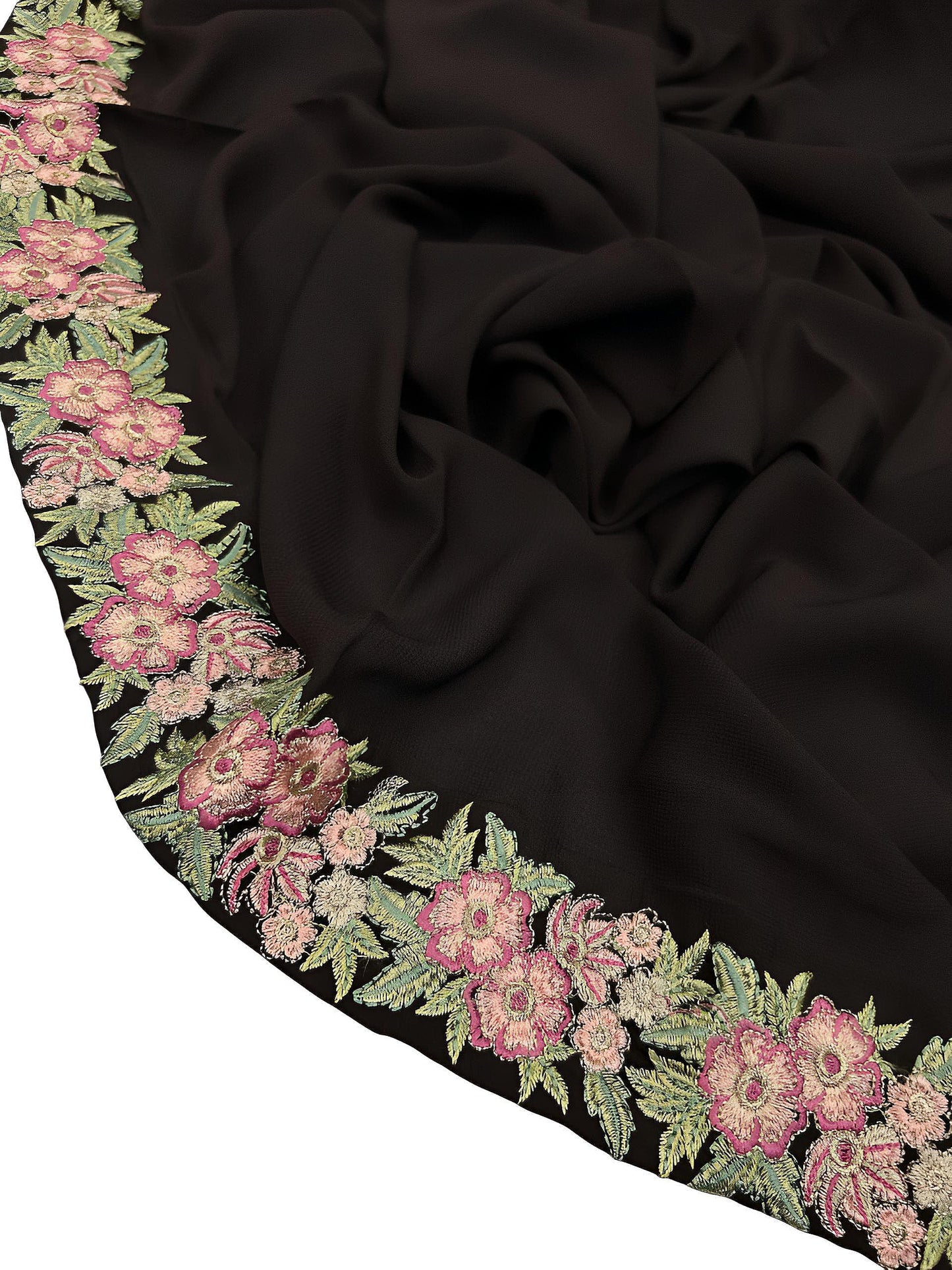 Luxury Umber Brown Floral Border Korean Shaal