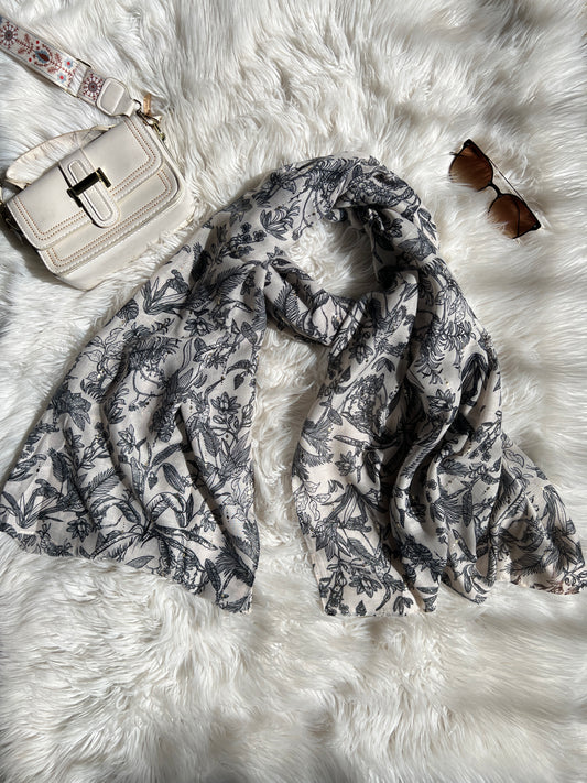Premium Printed Hijabs - Creamy Black Floral