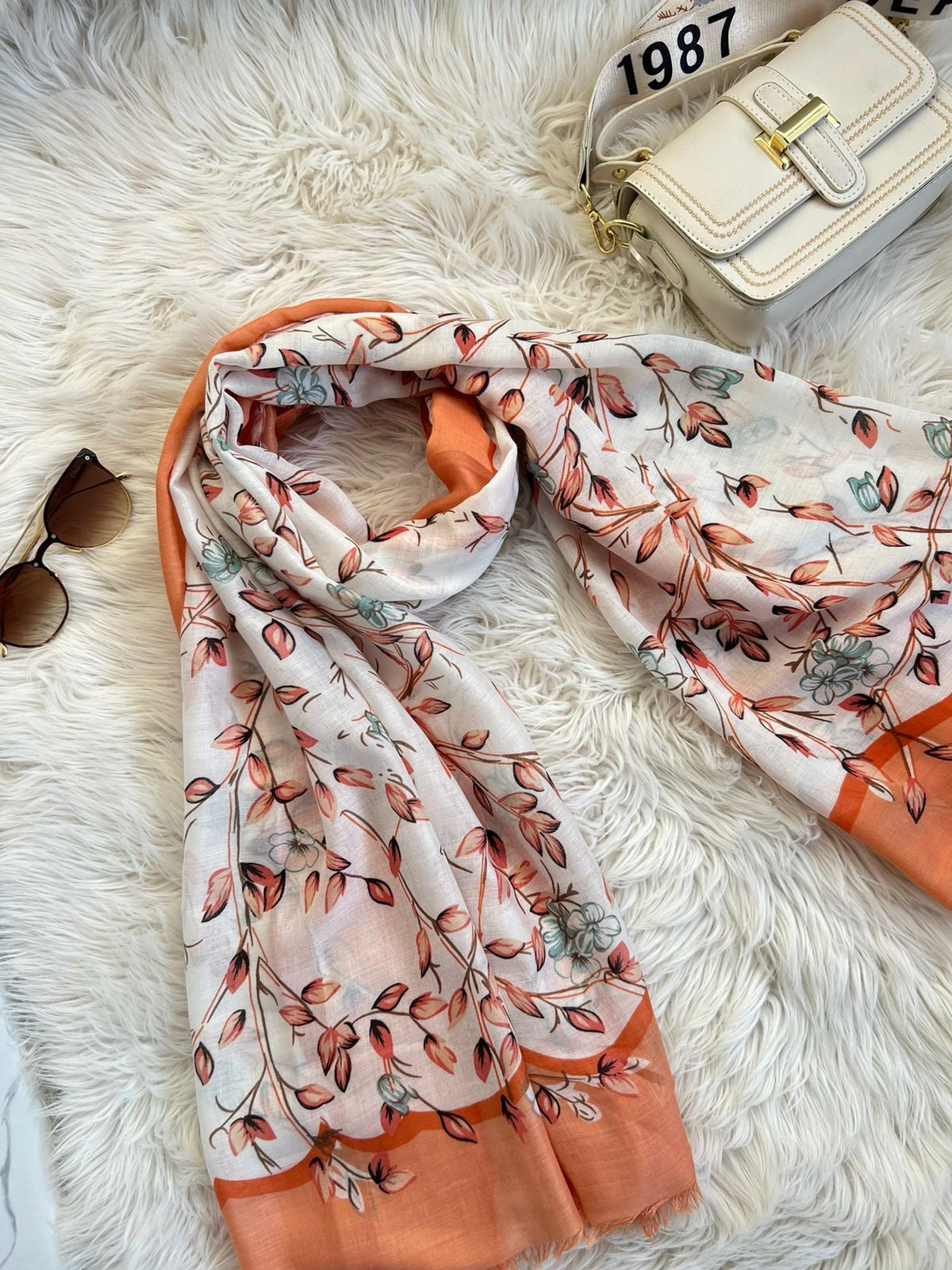 Premium Printed Hijabs - Peach Leaf