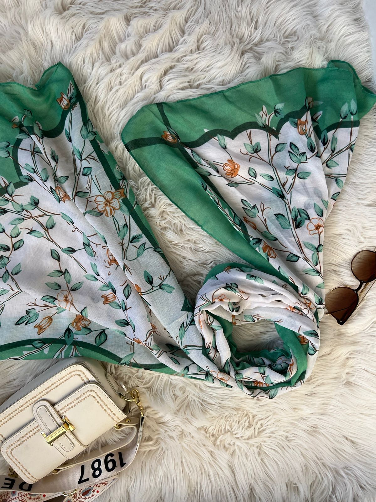 Premium Printed Lawn Hijabs - Turquoise Leaf