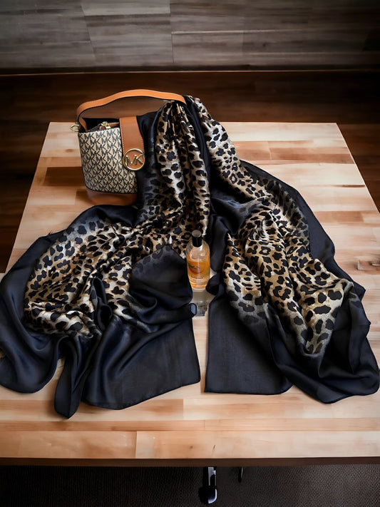 Large Satin Silk Hijab - Luxury Cheetah