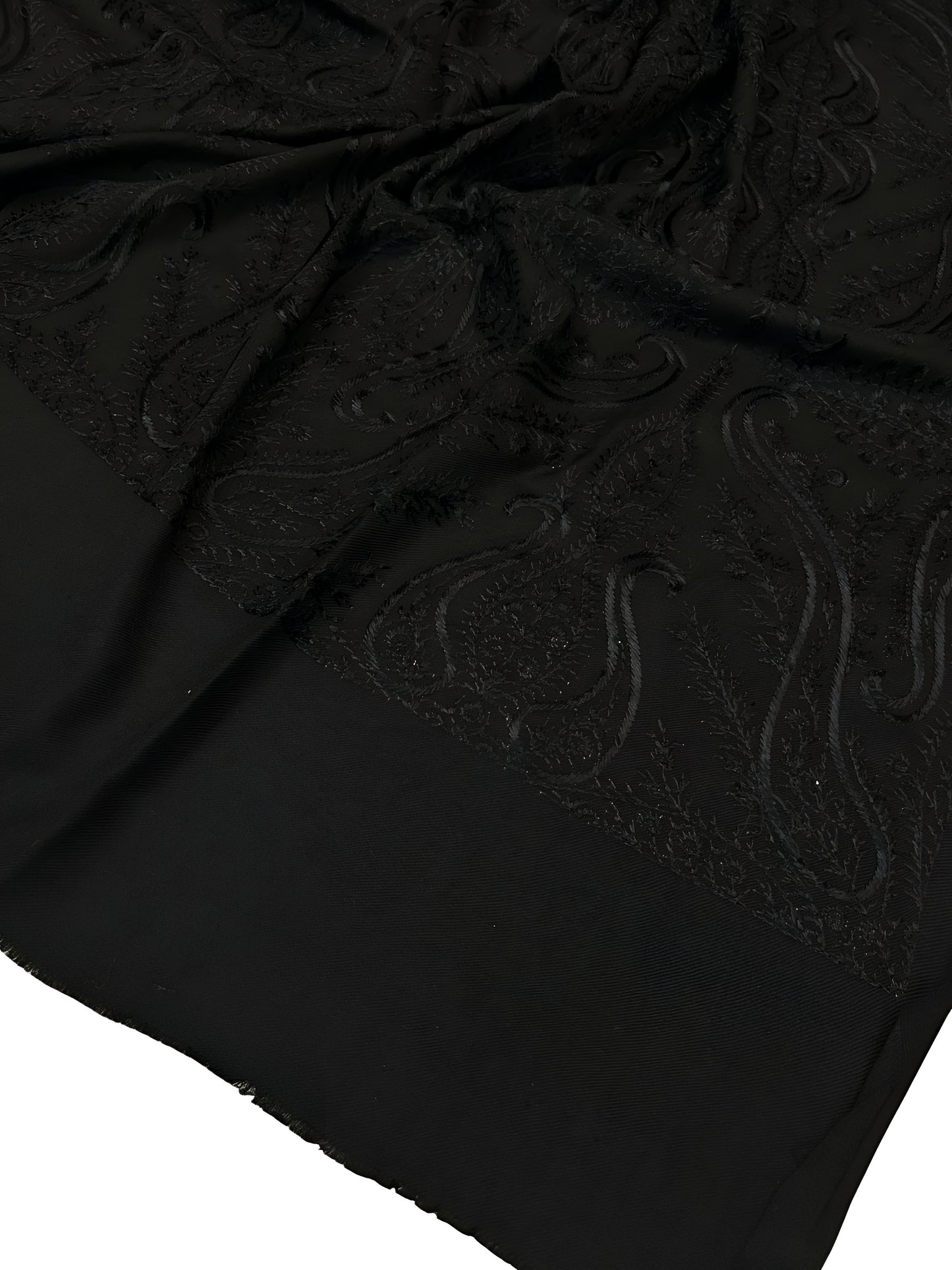 Pure Black - Embroidered Paisley Kashmiri Shawl