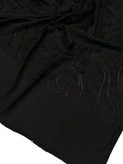 Pure Black - Embroidered Paisley Kashmiri Shawl