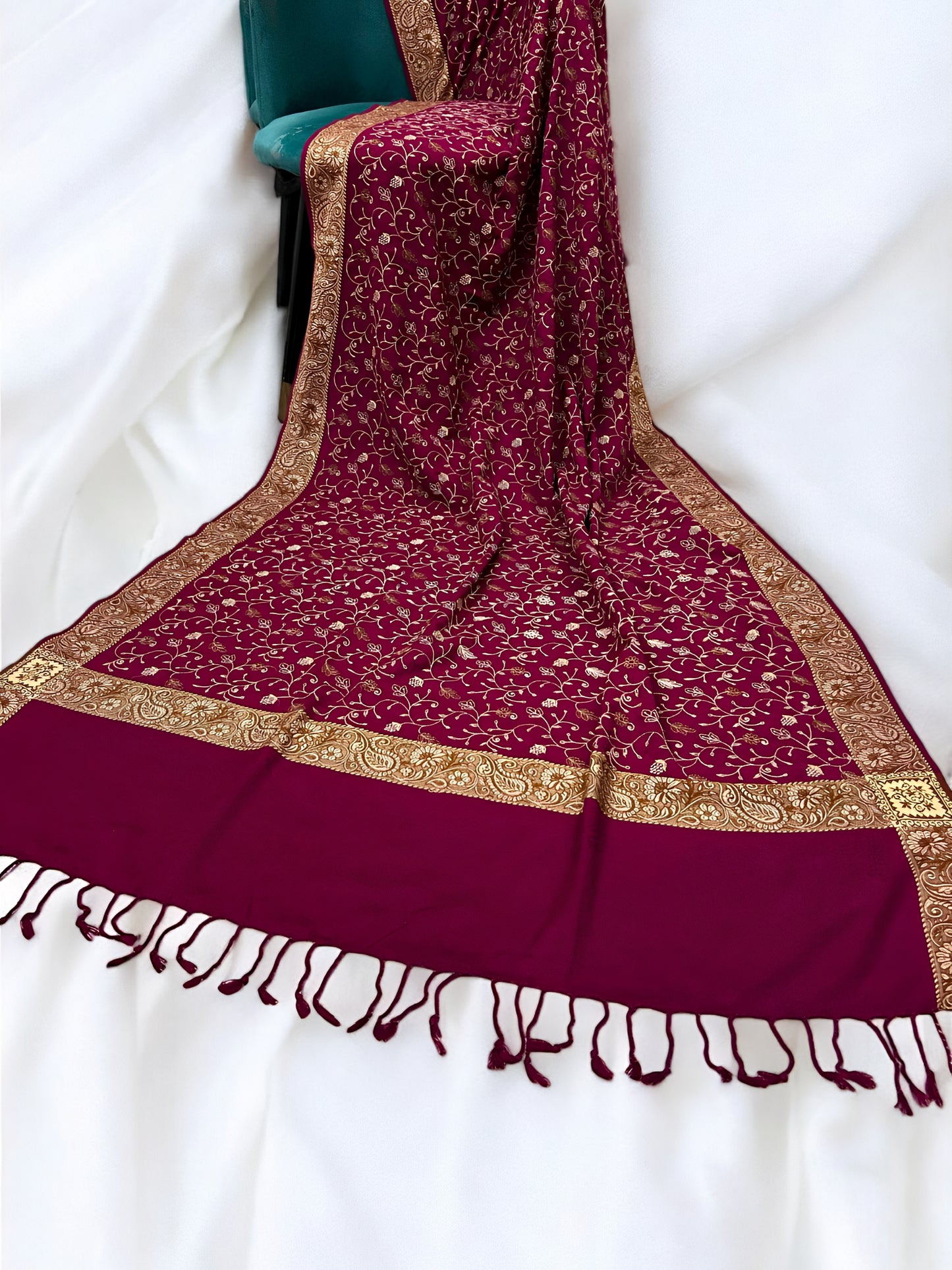 Magenta - Embroidered Threadwork Kashmiri Shawl
