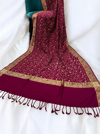 Magenta - Embroidered Threadwork Kashmiri Shawl