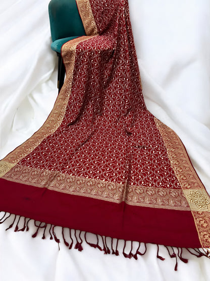Scarlet - Embroidered Threadwork Kashmiri Shawl