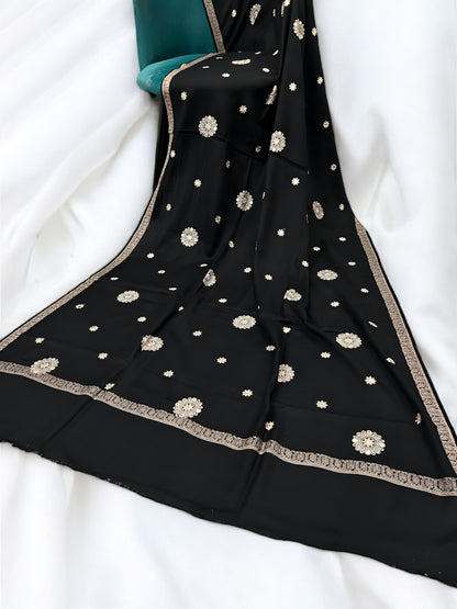 Black Cream - Embroidered Mirrorwork Kashmiri Shawl
