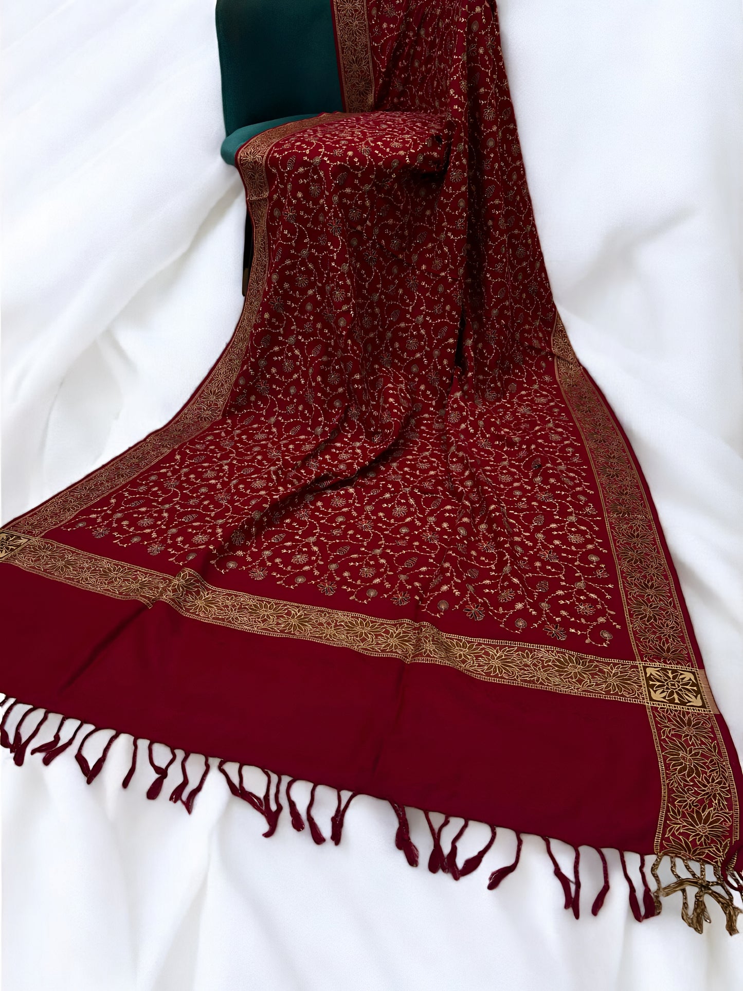 Maroon - Embroidered Threadwork Kashmiri Shawl