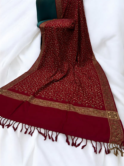Maroon - Embroidered Threadwork Kashmiri Shawl