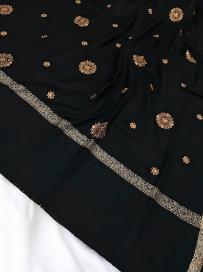 Black Copper - Embroidered Mirrorwork Kashmiri Shawl