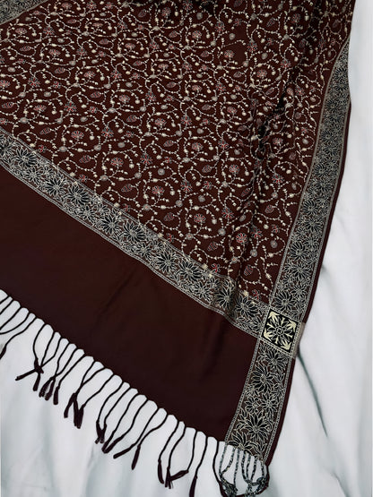 Chocolate Brown - Embroidered Threadwork Kashmiri Shawl