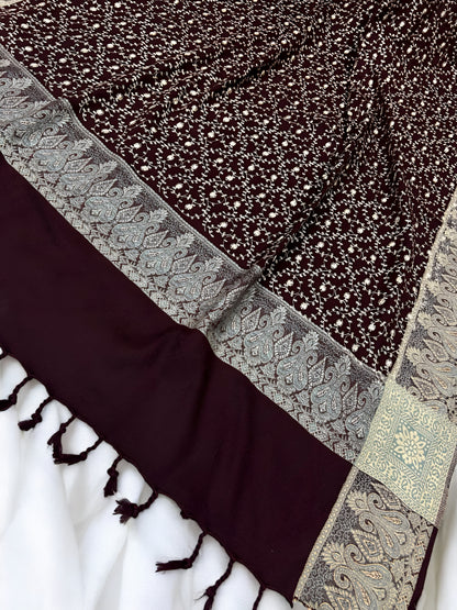 Burgundy - Embroidered Threadwork Kashmiri Shawl