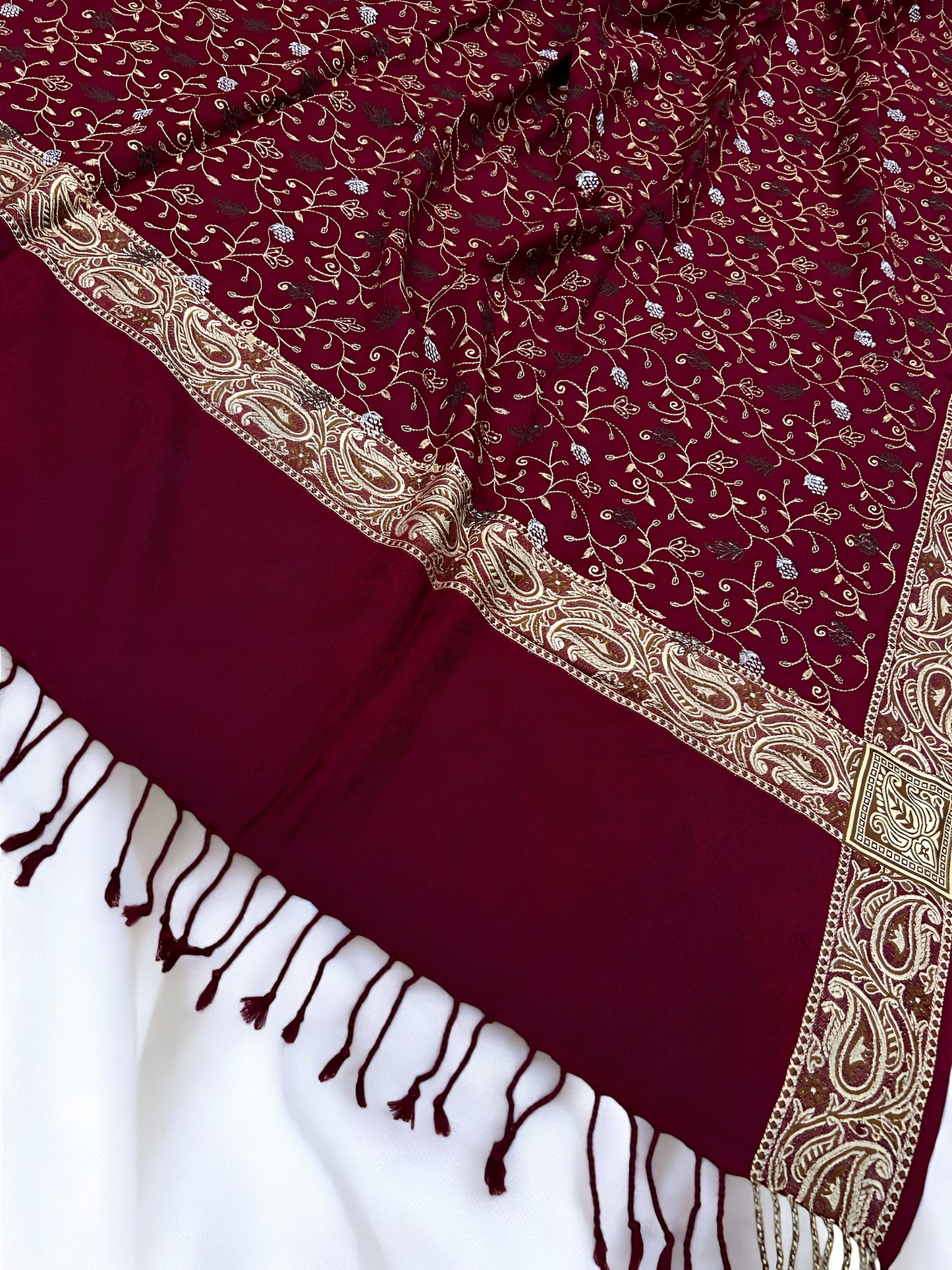 Maroon - Embroidered Threadwork Kashmiri Shawl