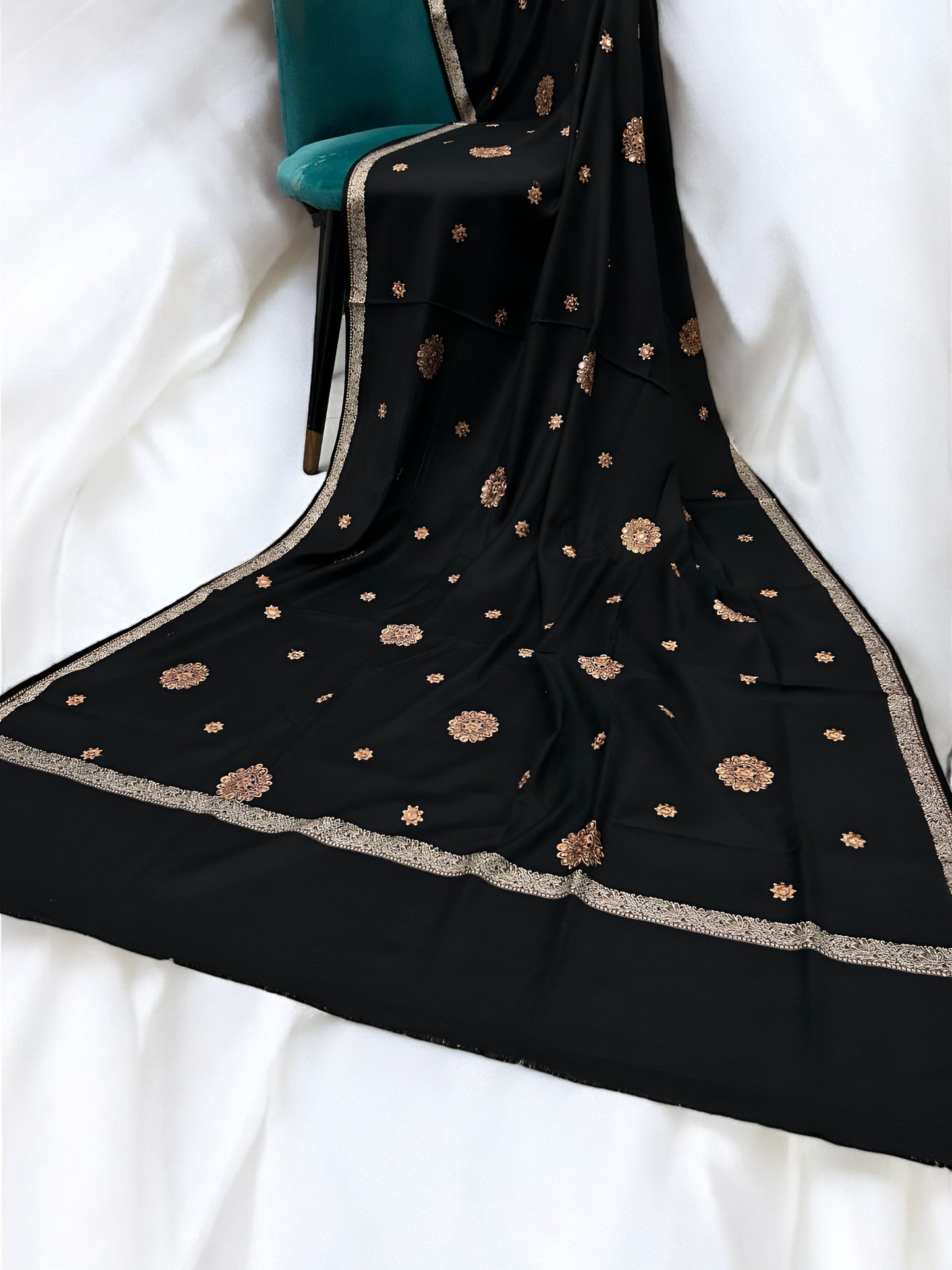 Black Copper - Embroidered Mirrorwork Kashmiri Shawl