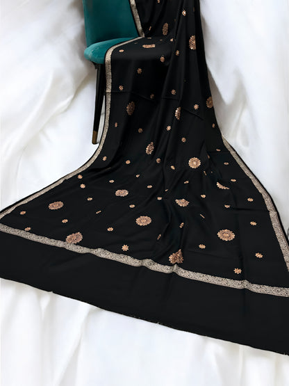Black Copper - Embroidered Mirrorwork Kashmiri Shawl