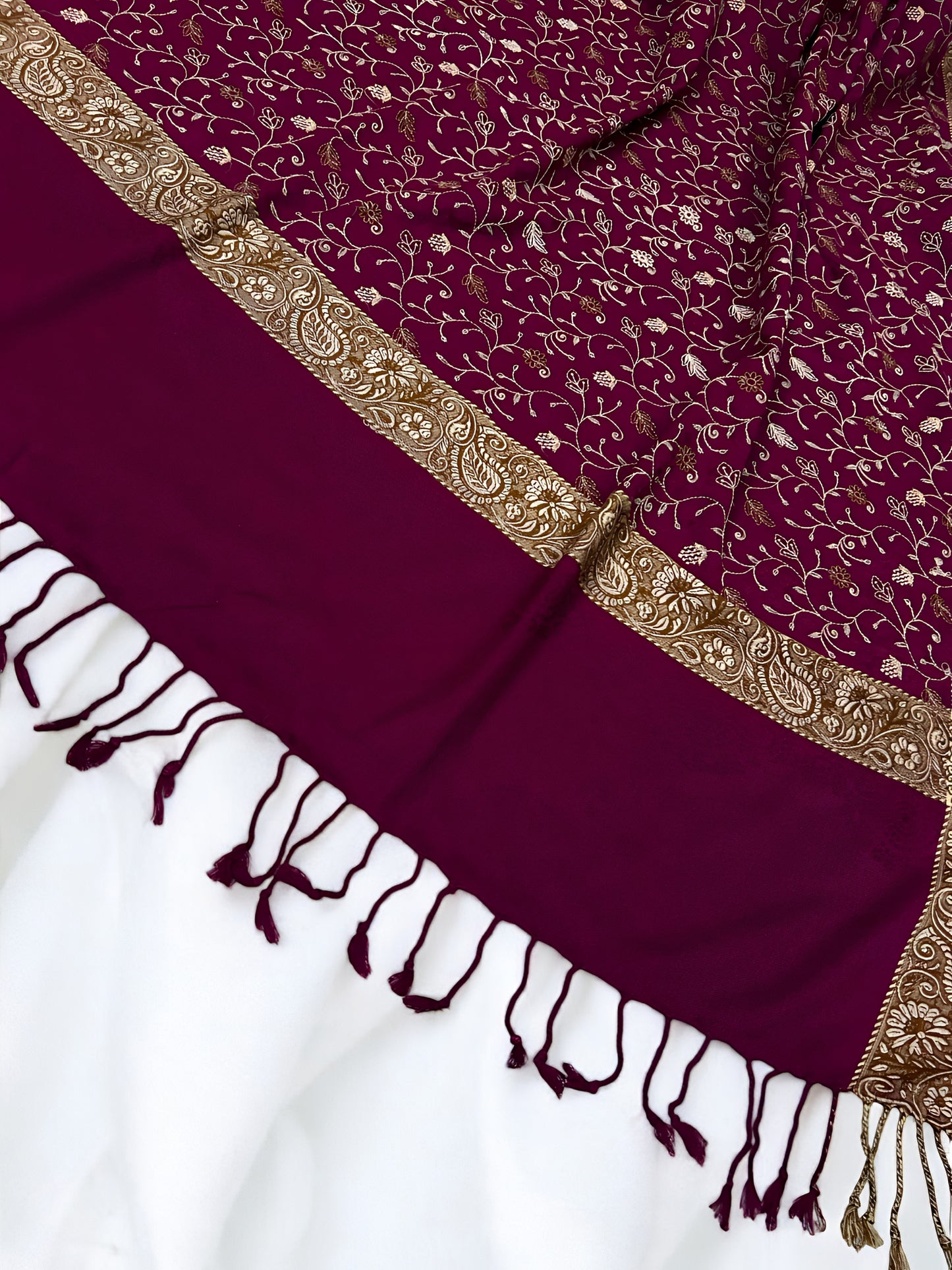 Magenta - Embroidered Threadwork Kashmiri Shawl