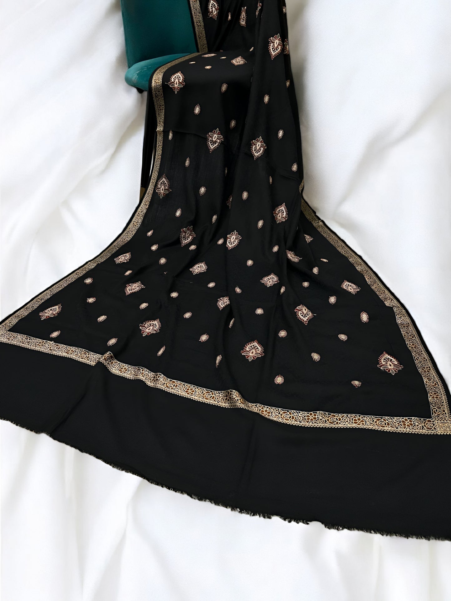 Black Maroon - Embroidered Mirrorwork Kashmiri Shawl