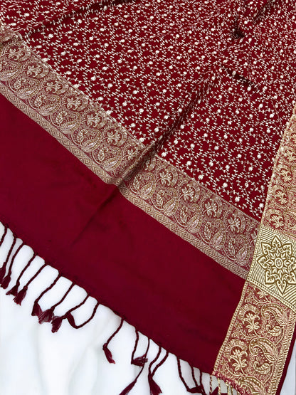 Scarlet - Embroidered Threadwork Kashmiri Shawl