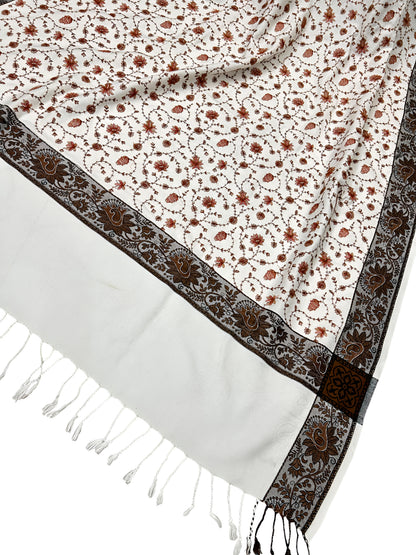 White - Embroidered Threadwork Kashmiri Shawl