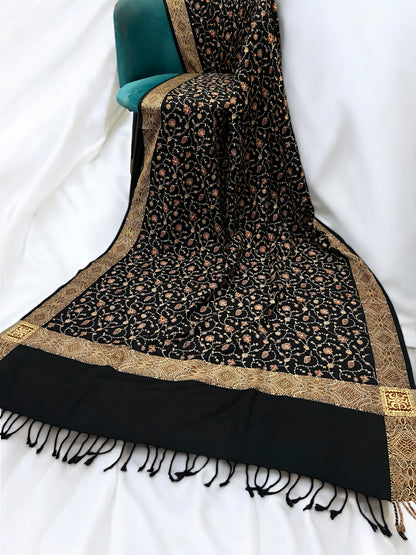Black Cream - Embroidered Threadwork Kashmiri Shawl