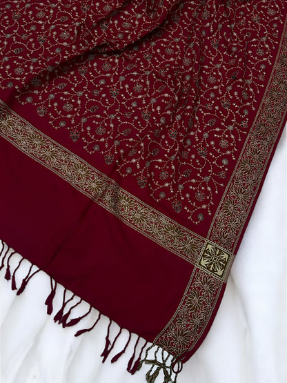 Maroon - Embroidered Threadwork Kashmiri Shawl
